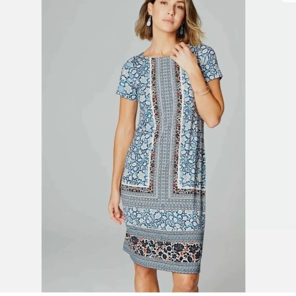 NWT J.JILL Mixed Print Knit Shift Dress Summer Wedding Vacation Cruise